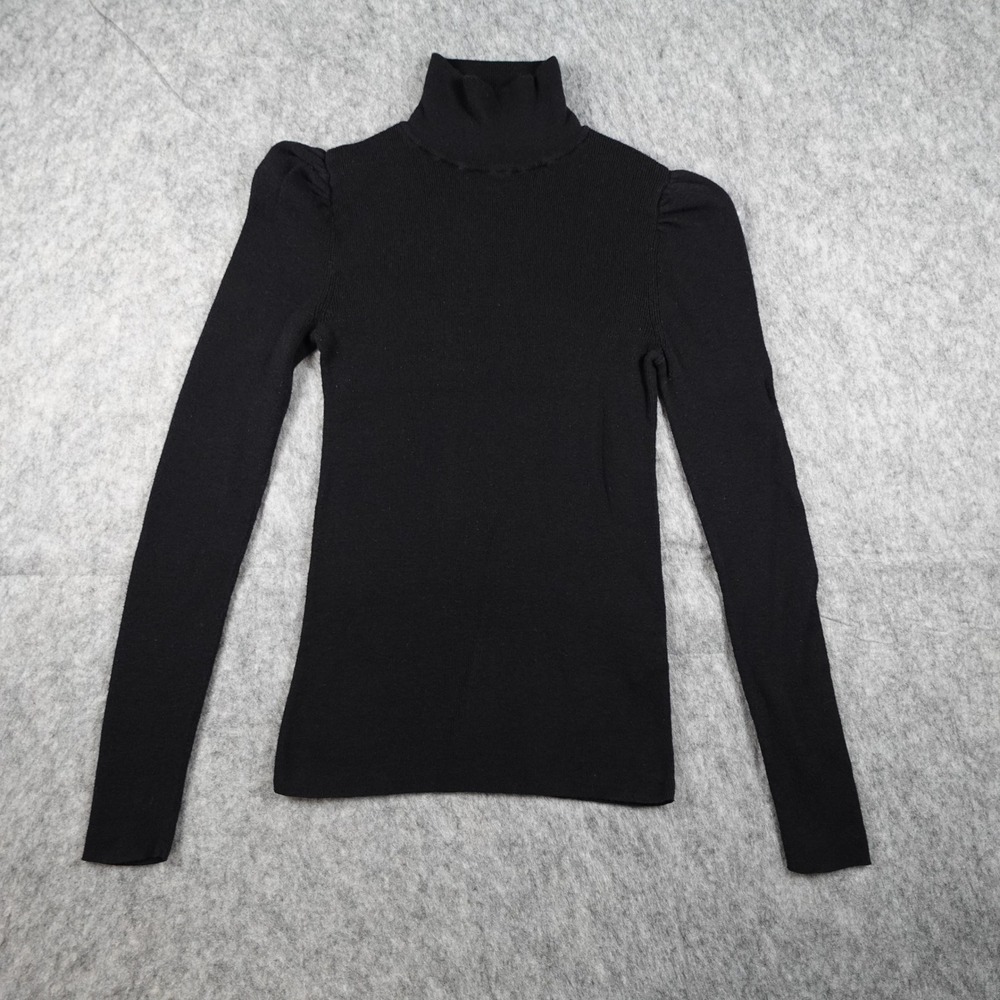 Rebecca Taylor Sweater Womens Extra Small Black La Vie Puff Turtleneck Rib Wool